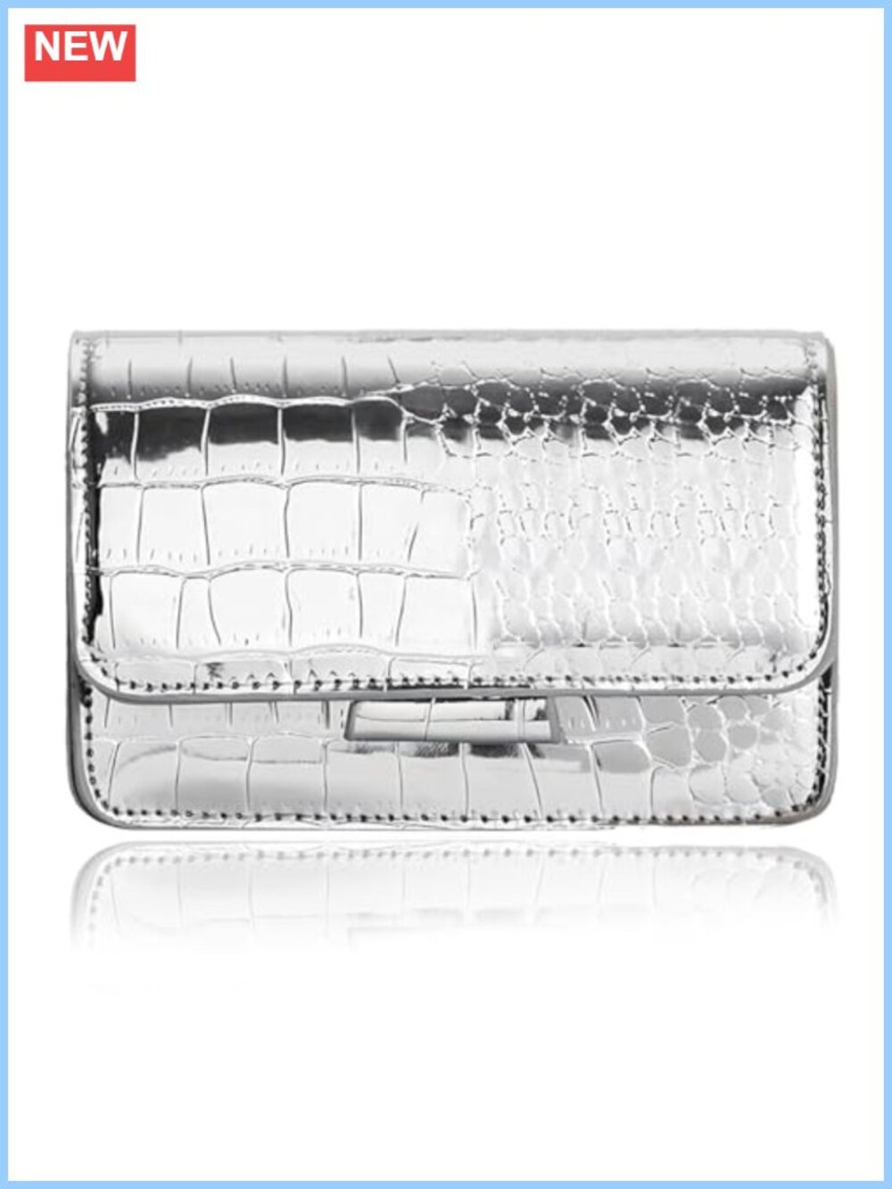 Metallic Croc Embossed Faux Leather Mini Crossbody Bag Clutch